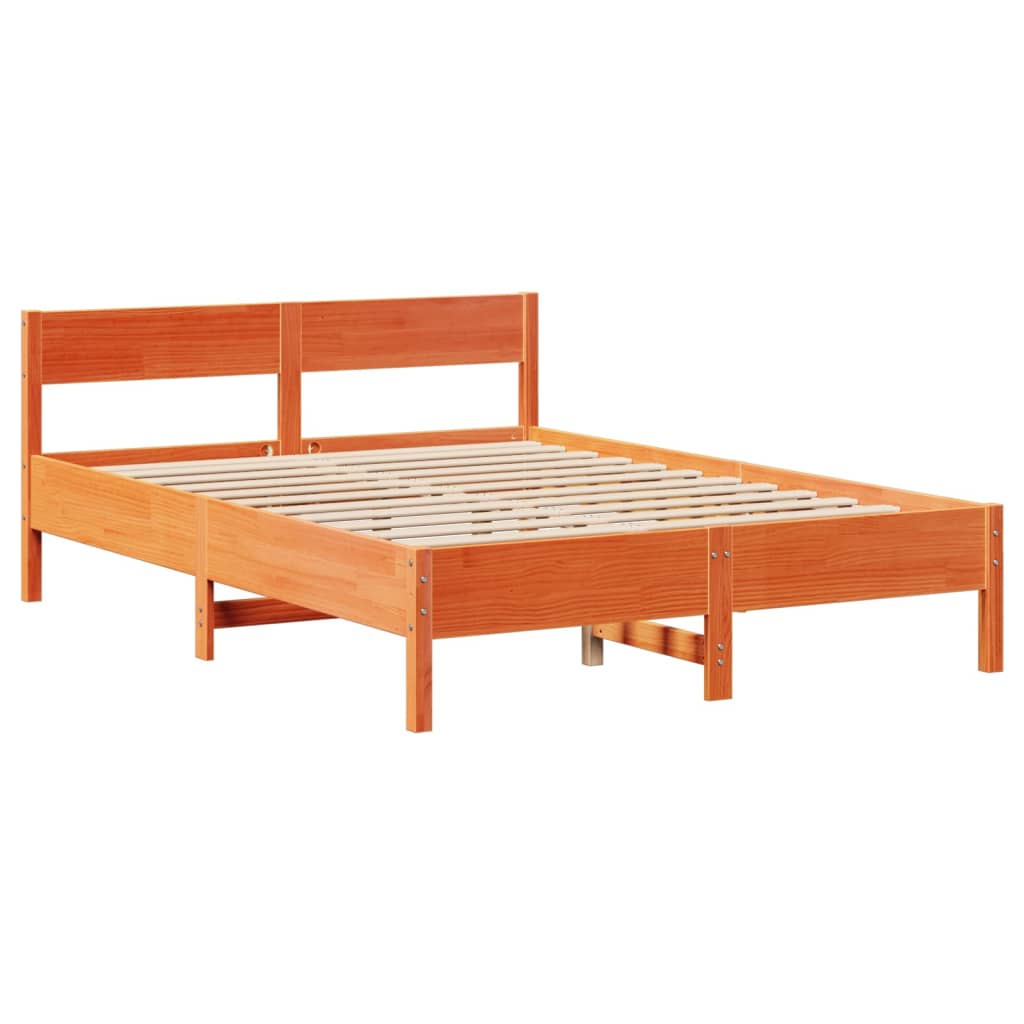 Bed Frame without Mattress Wax Brown 135x190 cm Double Solid Wood Pine